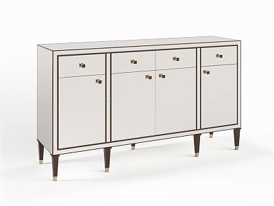 Stylish Modern White Dresser With Drawers Cabinets And Dark Wood Legs 3d model