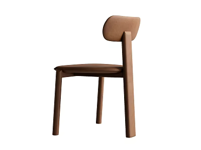 Modern Brown Wooden Dining Chair With Curved Backrest And Simple Design 3d model