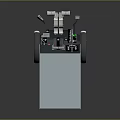 Mechanical Equipment With Green Digital Display White Robotic Arm And Black Silver Body