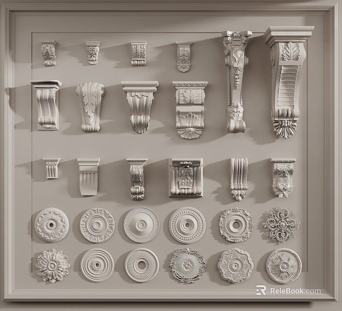 Ornate Architectural Column Capitals In Various Styles With Intricate Carved Patterns And Decorative Details 3d model 