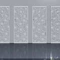 White Modern Swing Doors with Intricate Floral Cutout Patterns and Reflective Surface
