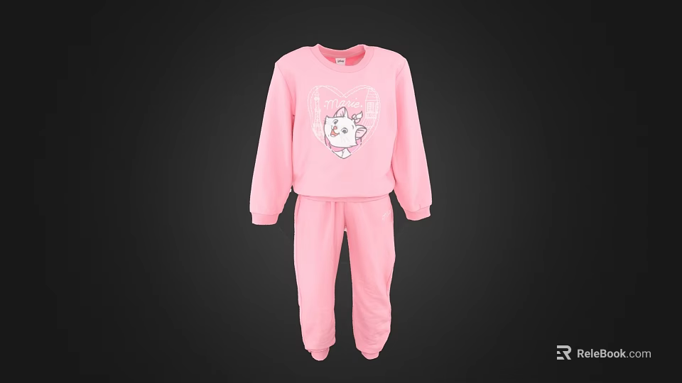 Kids Pink Clothing Set With Long Sleeve Top And Cartoon Print Pants 3d model 