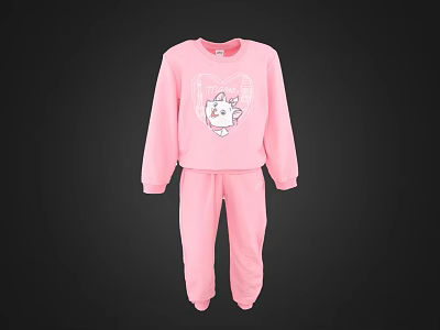 Kids Pink Clothing Set With Long Sleeve Top And Cartoon Print Pants 3d model