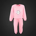 Kids Pink Clothing Set With Long Sleeve Top And Cartoon Print Pants
