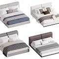 Various Modern Double Beds With Different Headboard Designs And Bedding Styles 3d model