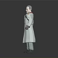 Detailed 3D Character Model In Light Green Long Coat With Shoulder Epaulets Standing