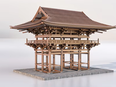 Traditional Japanese Wooden Architecture With Ornate Pagoda Roof And Intricate Frame Design 3d model