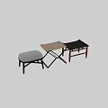 Modern Stools Featuring Cross Leg Design Wooden Frames And Soft Upholstered Seats 3d model