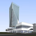 Modern High Rise Hotel Building With Unique Glass Facade And Podium Design