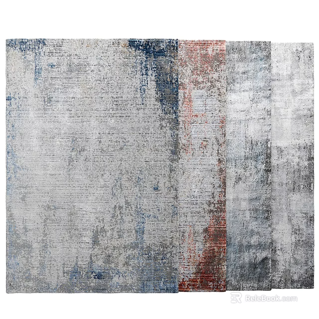 Modern Abstract Square Rug with Gray Blue Red Textured Patterns for Living Room Decor 3d model 