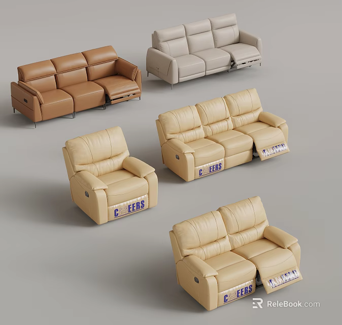 Brown Beige And Light Brown Leather Sofas For Modern Living Rooms 3d model 