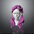 Detailed 3D Character Head Model Featuring Pink Long Hair And White Face Design