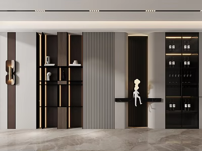 Elegant Modern Wine Cabinet With Glass Doors And Wine Bottles In Living Room 3d model
