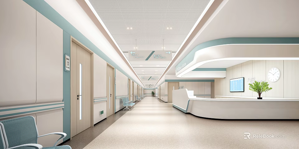 Hospital Outpatient Clinic Modern Corridor And Reception 3d model 
