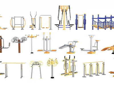 Different Types of Sports Fitness Equipment Including Parallel Bars Exercise Machines and Dumbbells 3d model
