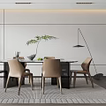 Elegant Modern Dining Room Interior With Round Table Brown Chairs And Pendant Light 3d model
