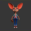 Cute Cartoon Rabbit Character With Big Ears Blue Pants And Red Backpack 3d model