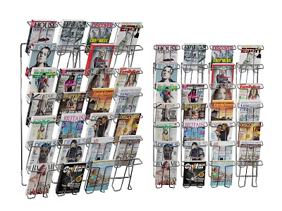 Bookstore Magazine Racks Neatly Display Various Colorful Magazines For Readers 3d model