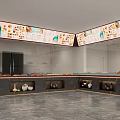 Modern Restaurant Buffet Counter With Food Display And Decorative Vases