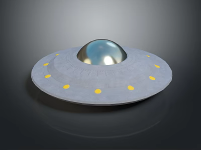Alien Creature Flying Saucer UFO With Silver Dome Gray Base And Yellow Dots 3d model