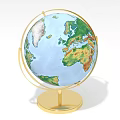 Decorative Globe Ornament Set with Golden Stand Base and Colorful Geographic Details for Home