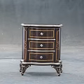 Classic Dark Wood Bedside Table With Gold Trim Three Drawers And Carved Legs