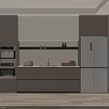 Modern Wine Cabinet In Kitchen With Glass Doors And Wooden Storage Shelves