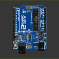 Blue Microcontroller Circuit Board Featuring Electronic Components Pins And USB Interface 3d model