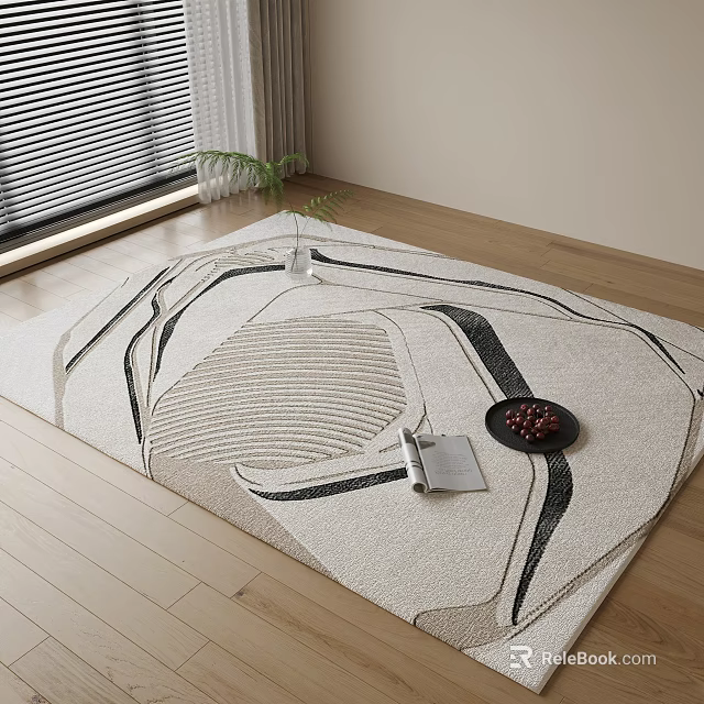 Square Rug With Geometric Design In Room With Wooden Floor And Decor 3d model 