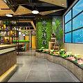 Korean BBQ Restaurant Interior With Pendant Lights Yellow Blue Chairs And Dining Tables