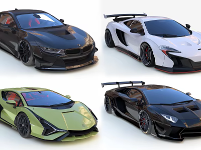 Luxury Sports Cars In Black White Green With Sleek Exteriors And Stylish Designs 3d model