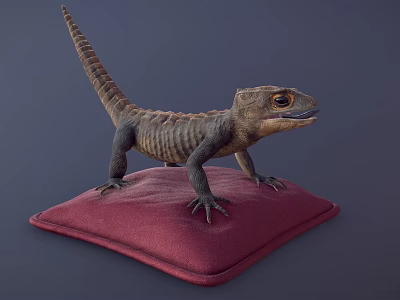 Brown Lizard Standing On Red Cushion With Large Eyes And Textured Skin 3d model