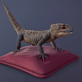 Brown Lizard Standing On Red Cushion With Large Eyes And Textured Skin