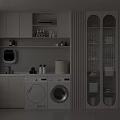 Home Balcony Laundry Area With Washing Machines Dryers Built In Storage And Warm Lighting
