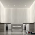 Modern Lobby Reception Desk With White Minimalist Design And Spacious Soft Lighting