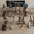 Modern Fitness Equipment Display With Treadmills Exercise Bikes And Weight Machines