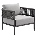 Modern Gray Lounge Chair With Woven Armrests And Black Metal Frame