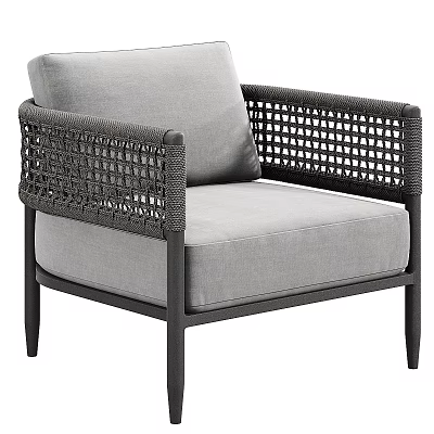 Modern Gray Lounge Chair With Woven Armrests And Black Metal Frame 3d model