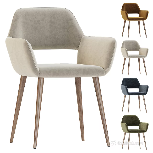 Modern Leisure Chair With Velvet Upholstery Wooden Legs And Multiple Color Options 3d model 