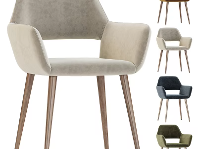 Modern Leisure Chair With Velvet Upholstery Wooden Legs And Multiple Color Options 3d model