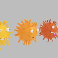 Colorful Cartoon Virus Characters With Different Smiling Faces And Spiky Structures 3d model