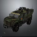 Camouflaged Armored Military Vehicle With Roof Mounted Equipment And Off Road Tires