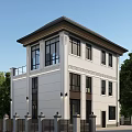 Two Story Detached Villa With White Exterior Dark Roof Decorative Columns And Balconies