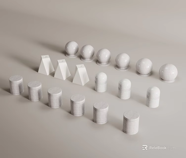 White Reflective Road Traffic Facilities Including Cones Cylinders And Triangular Barriers 3d model