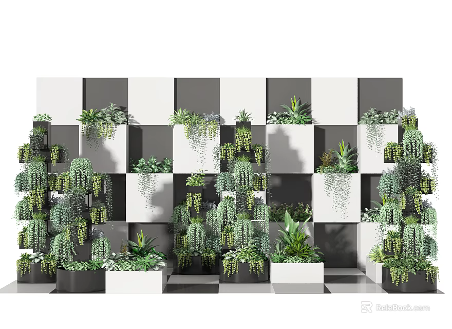 Bonsai Potted Plants Wall Display With Diverse Species And Stylish Planters 3d model 