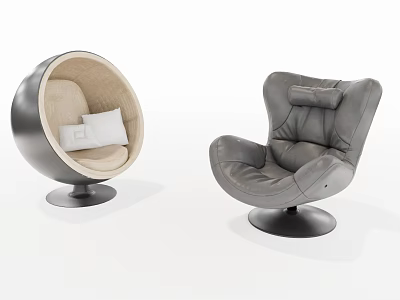 Modern Single Sofa Designs with Beige and Grey Upholstery White Cushion and Black Base 3d model