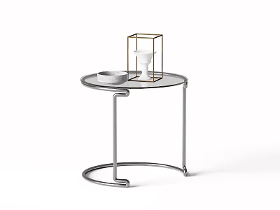 Modern Round Glass Top Side Table With Metal Frame And White Bowl Gold Candle Holder 3d model