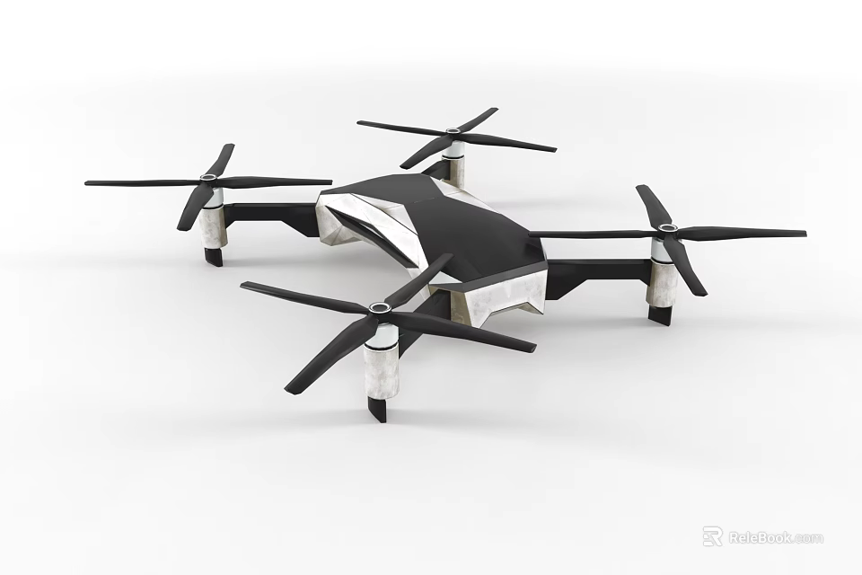 Sleek Black And White Quadcopter Drone With Four Propellers And Modern Design 3d model 