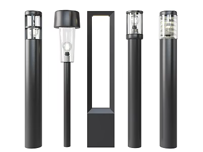 Modern Black Outdoor Pillar Lights With Various Designs And Transparent Lampshades 3d model