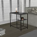 Modern Black Metal Frame Side Table With Two Tier Design For Living Room Decor